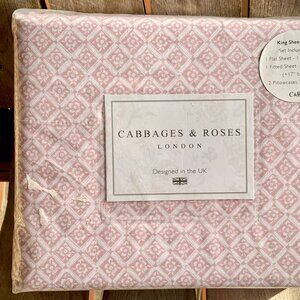 Cabbages & Roses King Size Sheet Set FLOWER BLOCK  PLASTER   100% Cotton Percale